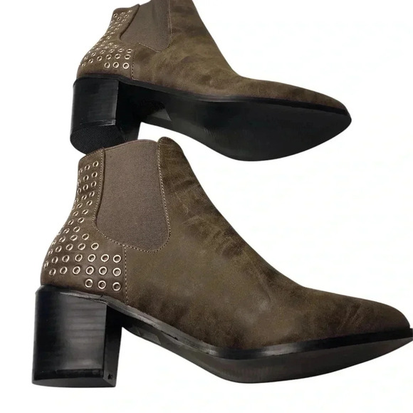So Me Baba Sz 8 Brown Ankle Booties Pull On Elastic Sides Silver Rings NWOB - Picture 5 of 6